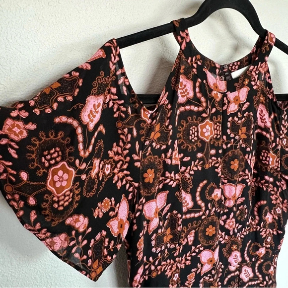 NWOT A.L.C. Emile Floral Cold Shoulder Silk Dress Black Henna Pink  Women’s 4 - Picture 6 of 14